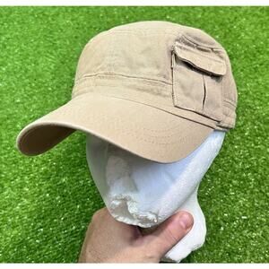 Vintage y2k Cadet Army Style Cap cargo Khaki Conductor Hat EUC Stash Pocket